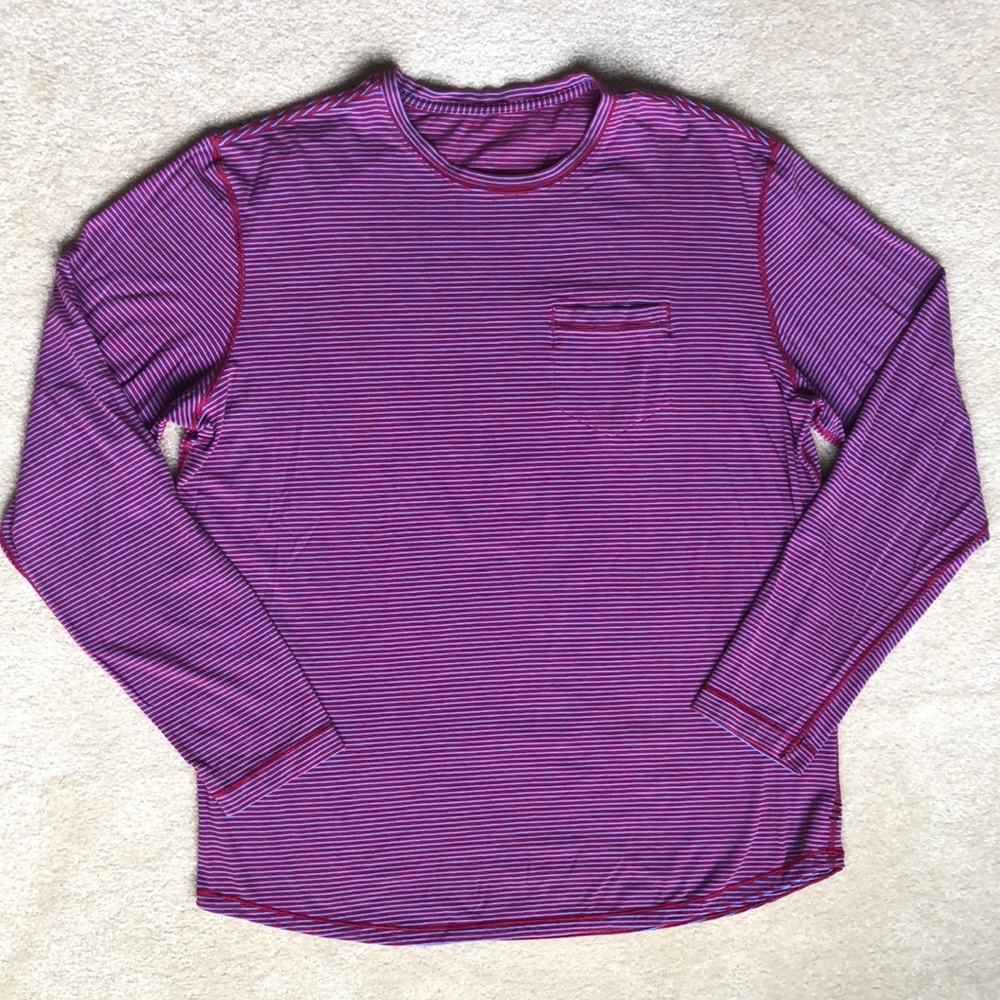 Lululemon atheltica Men’s XL Red/Blue Stripe Long Sleeve Shirt